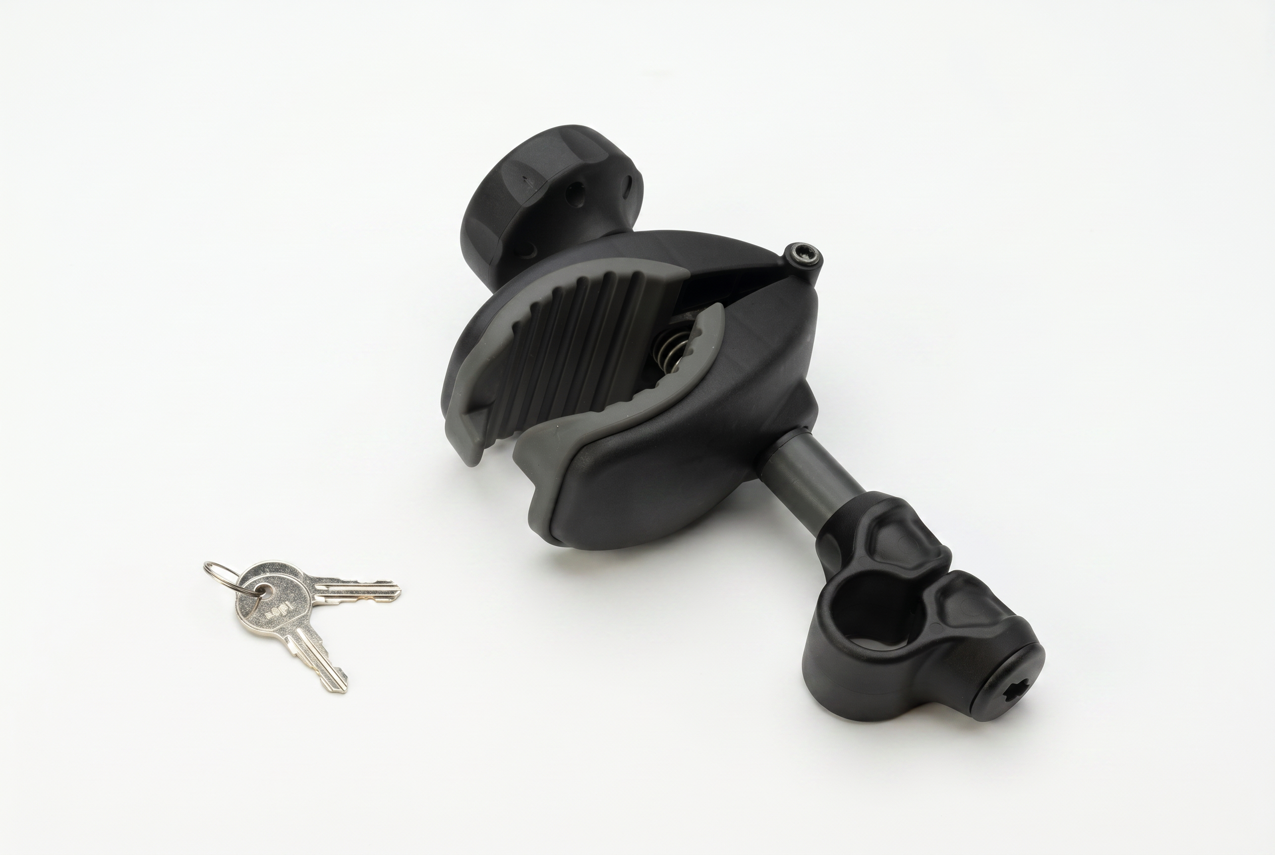 Brazo corto de 10 cm con pinza para portabicicletas TowCar T2, TR2, T3, TR3 y T4, diseñado para asegurar el cuadro de la bicicleta durante el transporte.