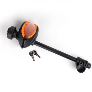 Brazo largo de 28 cm con pinza para portabicicletas TowCar T3 y TR3, diseñado para asegurar bicicletas de mayor tamaño durante el transporte.