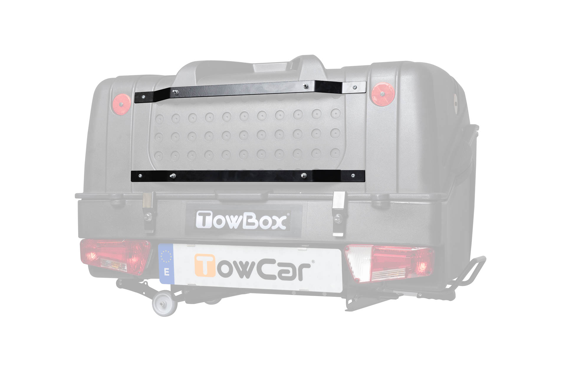 Kit de fijación para placa V20 compatible con TowBox V1, diseñado para asegurar una instalación firme y segura de la señalización de carga saliente.