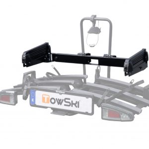 TowSki Ride, accesorio para convertir portabicicletas y portamotos en un portaesquís o portatablas de snowboard compatible con múltiples modelos de bola de enganche.