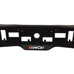 Soporte de matrícula compatible con portabicicletas, portaesquís y portamotos TowCar, diseñado para una instalación sencilla y segura.